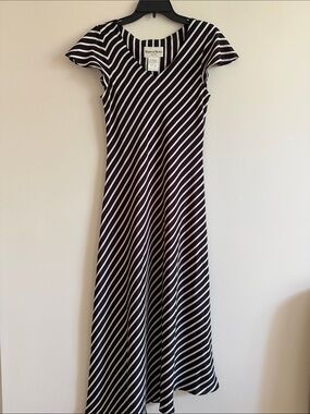 Danny & Nicole Black and White Diagonal Stripe Maxi Dress with V-Neck